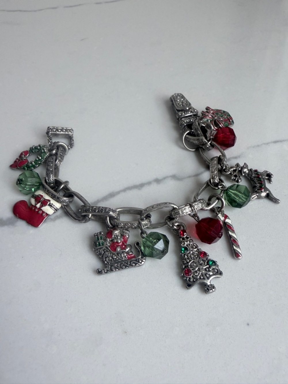 Vintage Brighton 12 Charm Christmas Bracelet 7.5”
